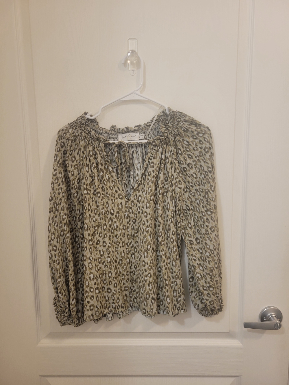 Petal & Pup Beige and Gray Leopard-Print Peasant Blouse